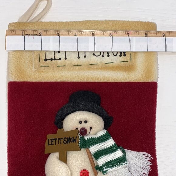 Let It Snow Holiday Snowman Christmas Stocking In Off White And Red - Picture 10 of 12